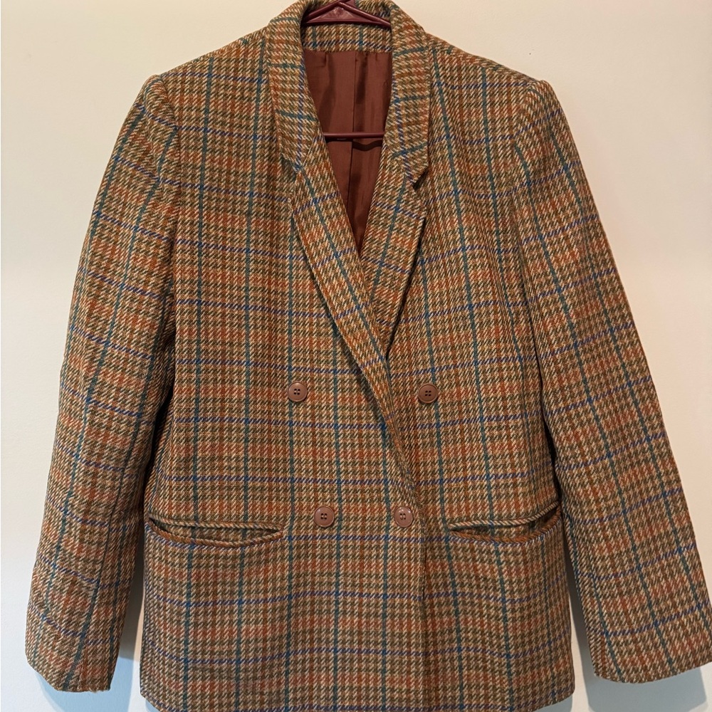 Vintage Wool Plaid Double-Breasted Blazer